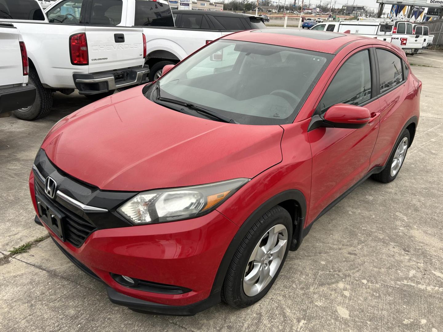 2016 Red Honda HR-V EX 2WD CVT (3CZRU5H50GM) with an 1.8L L4 DOHC 16V engine, Continuously Variable Transmission transmission, located at 1687 Business 35 S, New Braunfels, TX, 78130, (830) 625-7159, 29.655487, -98.051491 - Photo#0
