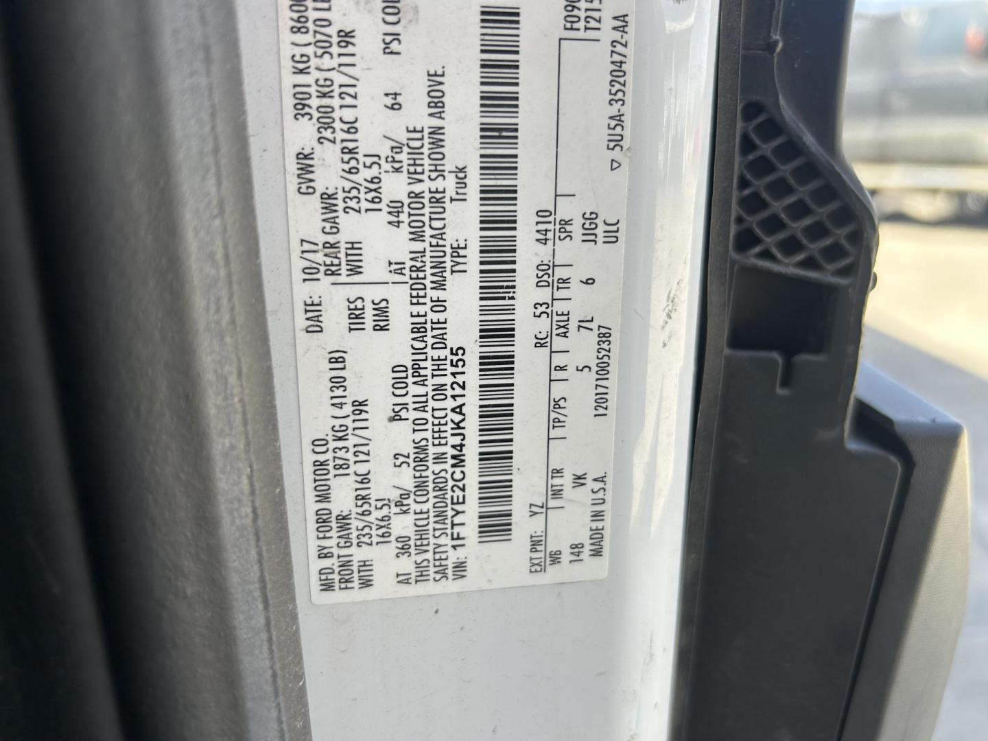 2018 White Ford Transit 150 Van Med. Roof w/Sliding Pass. 148-in. WB (1FTYE2CM4JK) with an 3.7L V6 DOHC 24V engine, 6A transmission, located at 1687 Business 35 S, New Braunfels, TX, 78130, (830) 625-7159, 29.655487, -98.051491 - Photo#9