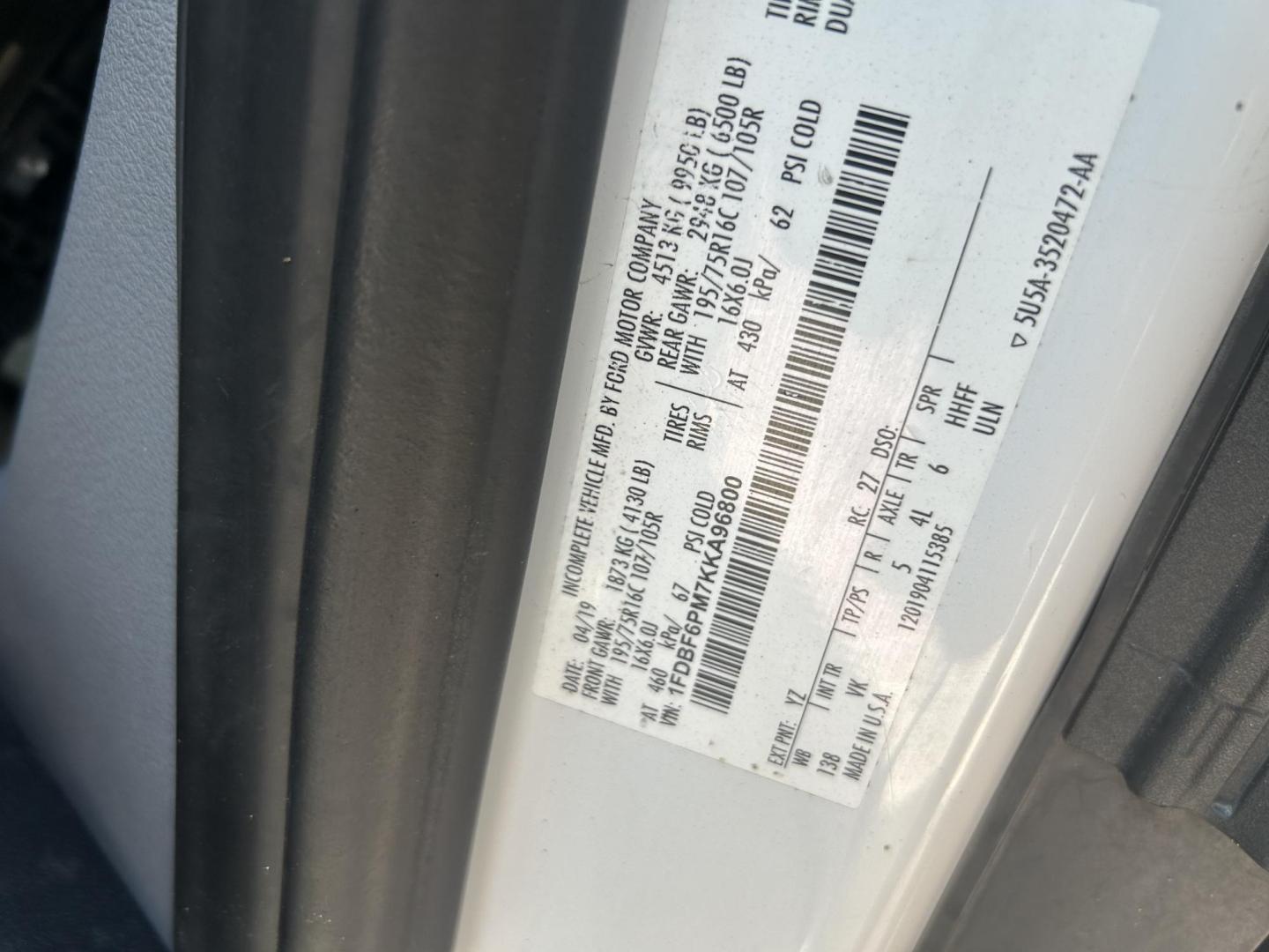 2019 White Ford Transit T-350 HD DRW (1FDBF6PM7KK) with an 3.7L V6 DOHC 24V engine, located at 1687 Business 35 S, New Braunfels, TX, 78130, (830) 625-7159, 29.655487, -98.051491 - Photo#15