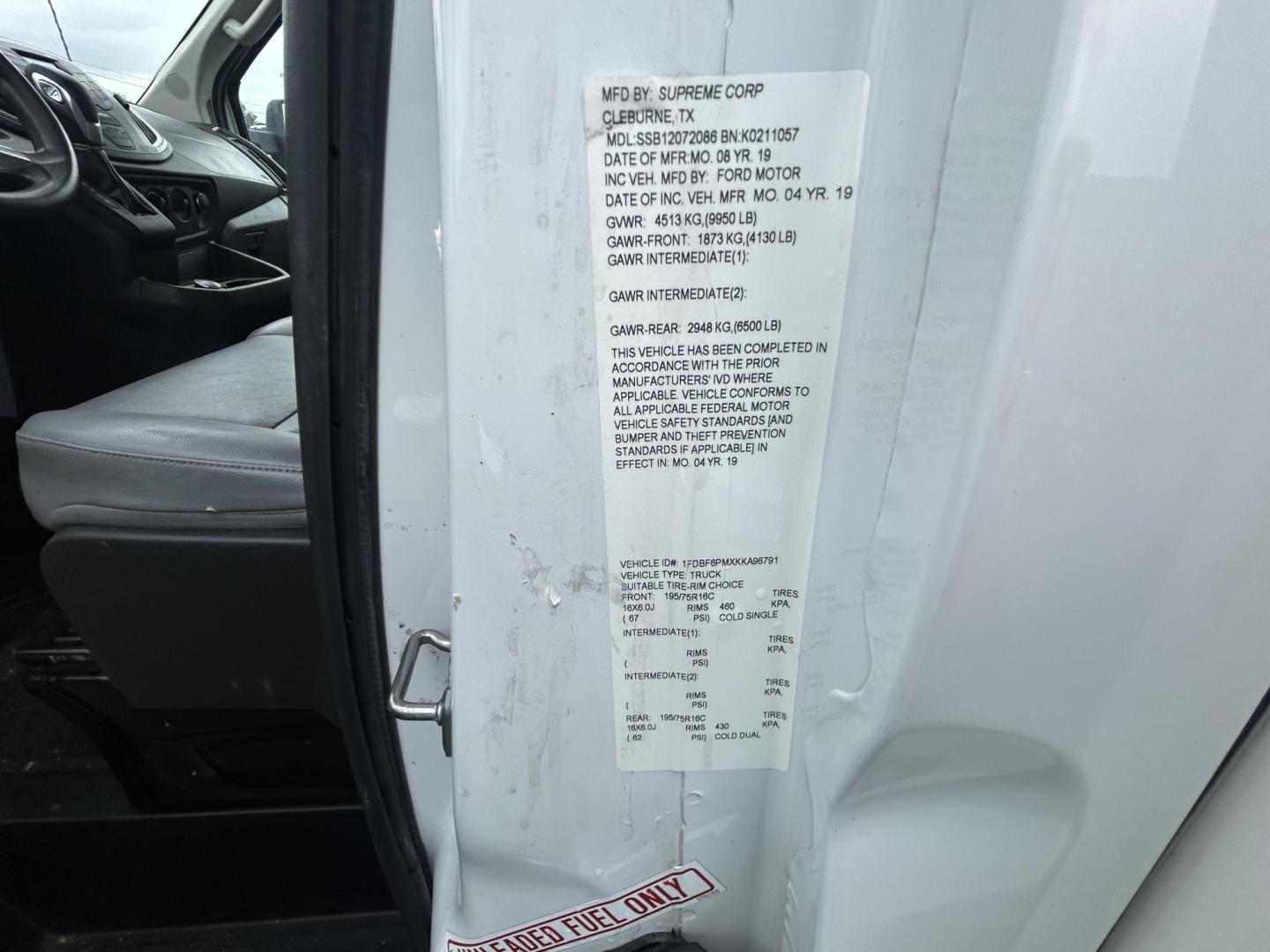 2019 White Ford Transit T-350 HD DRW (1FDBF6PMXKK) with an 3.7L V6 DOHC 24V engine, located at 1687 Business 35 S, New Braunfels, TX, 78130, (830) 625-7159, 29.655487, -98.051491 - Photo#12