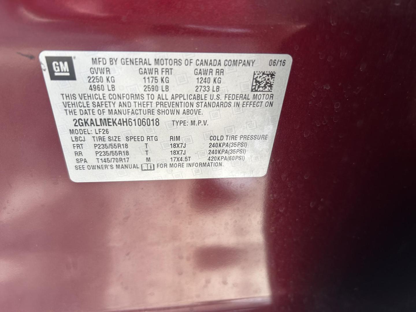 2017 Red GMC Terrain SLE1 FWD (2GKALMEK4H6) with an 2.4L L4 DOHC 16V engine, 6A transmission, located at 1687 Business 35 S, New Braunfels, TX, 78130, (830) 625-7159, 29.655487, -98.051491 - Photo#14