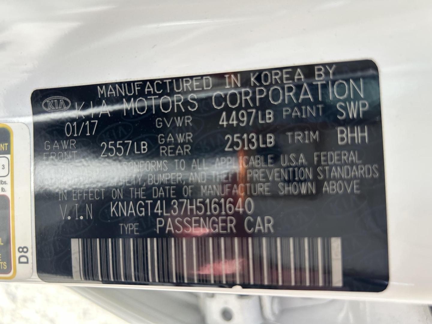2017 White Kia Optima LX (KNAGT4L37H5) with an 2.4L L4 DOHC 16V engine, 6A transmission, located at 1687 Business 35 S, New Braunfels, TX, 78130, (830) 625-7159, 29.655487, -98.051491 - Photo#13