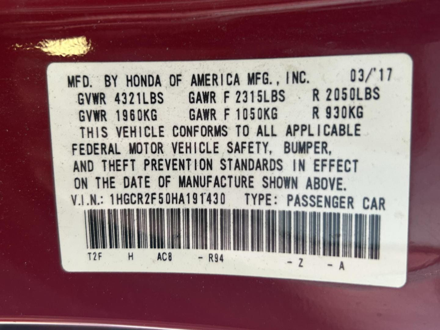 2017 Red Honda Accord Sport Sedan CVT (1HGCR2F50HA) with an 2.4L L4 DOHC 16V engine, CVT transmission, located at 1687 Business 35 S, New Braunfels, TX, 78130, (830) 625-7159, 29.655487, -98.051491 - Photo#13