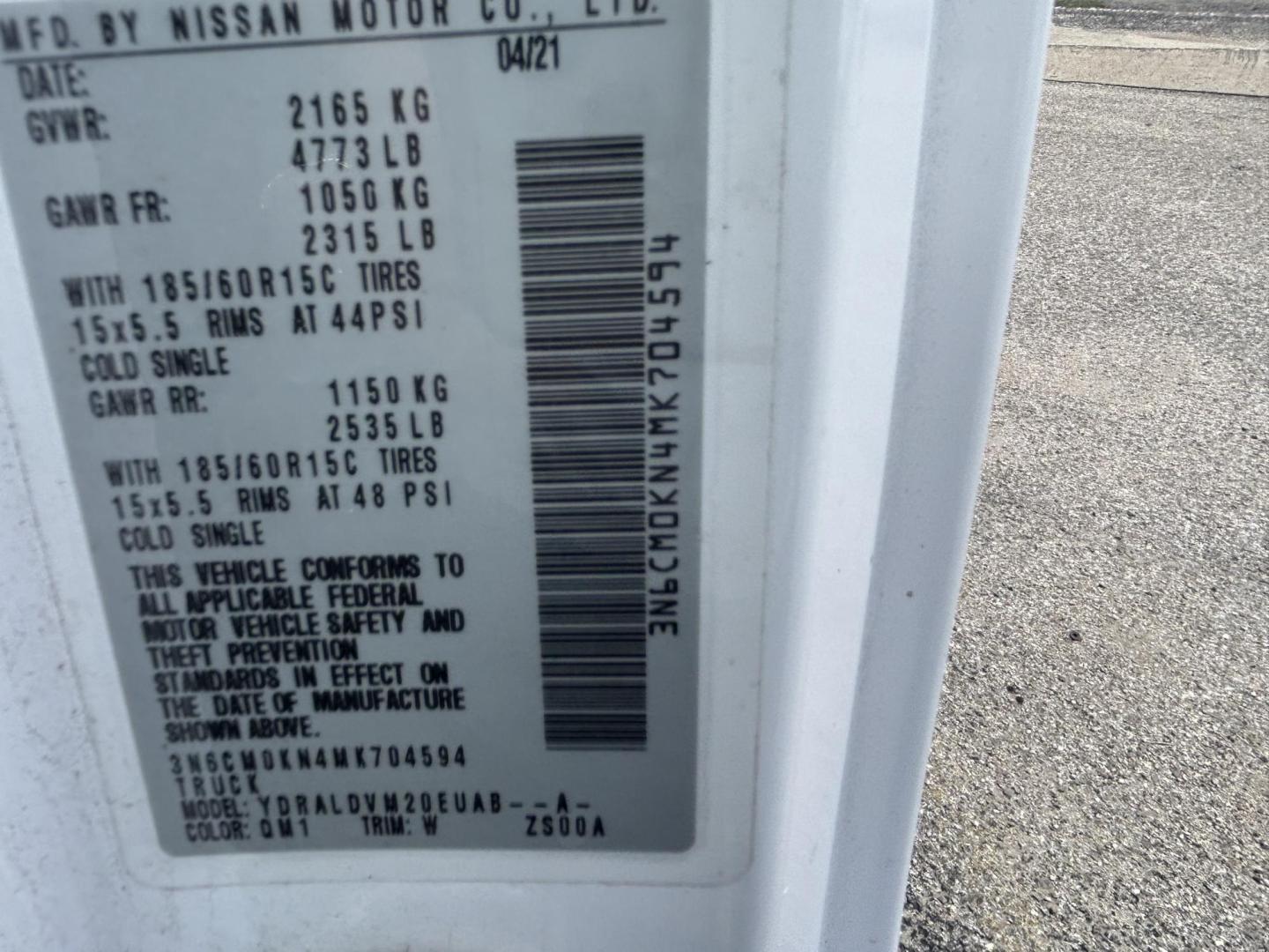 2021 White Nissan NV200 S (3N6CM0KN4MK) with an 2.0L L4 DOHC 16V engine, CVT transmission, located at 1687 Business 35 S, New Braunfels, TX, 78130, (830) 625-7159, 29.655487, -98.051491 - Photo#12