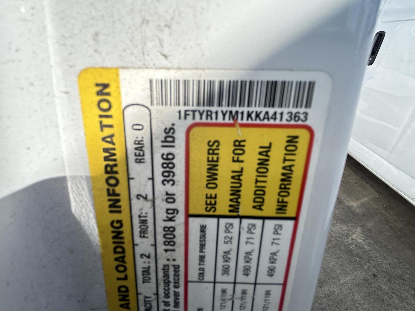 2019 White Ford Transit 250 Van Low Roof w/Sliding Pass. 130-in. WB (1FTYR1YM1KK) with an 3.7L V6 DOHC 24V engine, 6A transmission, located at 1687 Business 35 S, New Braunfels, TX, 78130, (830) 625-7159, 29.655487, -98.051491 - Photo#14