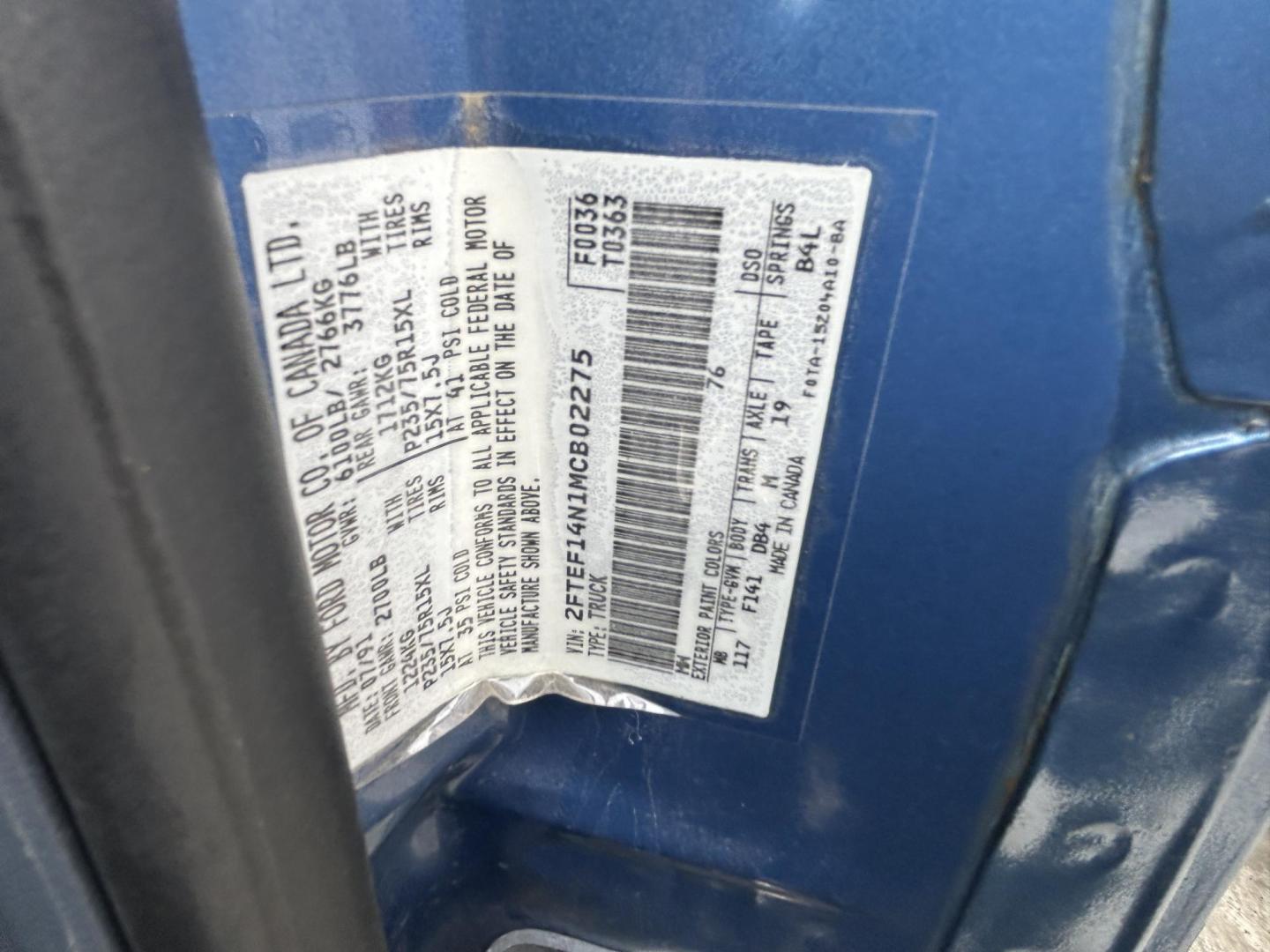 1991 Blue Ford F-150 Reg. Cab Long Bed 4WD (2FTEF14N1MC) with an 5.0L V8 OHV 16V engine, 4-Speed Automatic Overdrive transmission, located at 1687 Business 35 S, New Braunfels, TX, 78130, (830) 625-7159, 29.655487, -98.051491 - Photo#10