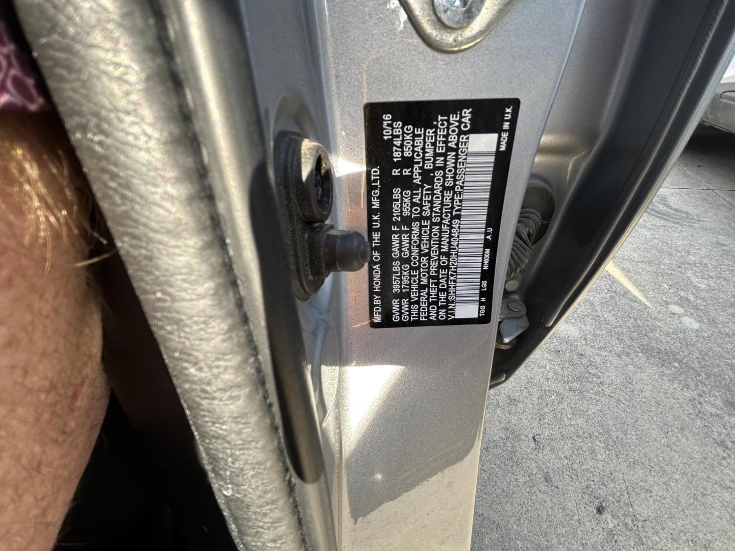 2017 Silver Honda Civic LX CVT (SHHFK7H20HU) with an 2.0L L4 DOHC 16V TURBO engine, CVT transmission, located at 1687 Business 35 S, New Braunfels, TX, 78130, (830) 625-7159, 29.655487, -98.051491 - Photo#14