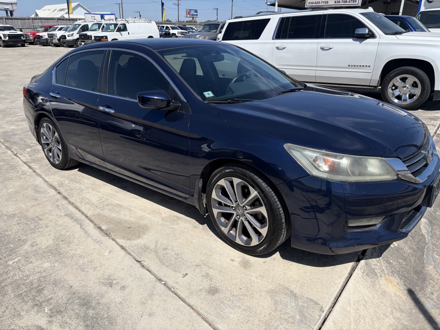 2014 Blue Honda Accord Sport Sedan CVT (1HGCR2F51EA) with an 2.4L L4 DOHC 16V engine, Continuously Variable Transmission transmission, located at 1687 Business 35 S, New Braunfels, TX, 78130, (830) 625-7159, 29.655487, -98.051491- Photo#1