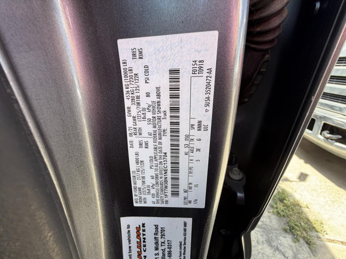 2022 Gray Ford F-350 SD STX Crew Cab Long Bed 4WD (1FT7W3BN1NE) with an 7.3L V8 OHV 16V engine, 6A transmission, located at 1687 Business 35 S, New Braunfels, TX, 78130, (830) 625-7159, 29.655487, -98.051491- Photo#14